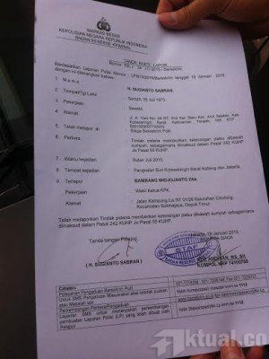 Ini Dia Laporan Polisi Bambang Widjojanto