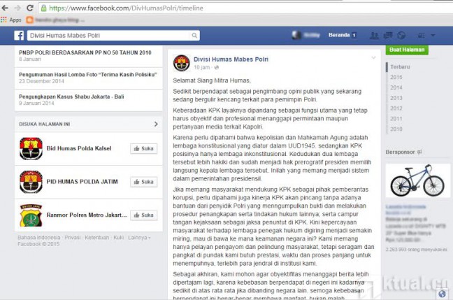 Sebelum Penetapan BG Tersangka, Mabes Polri Unggah Ini di Facebook