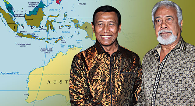 Menkopolhukam Wiranto (kiri) bersama mantan Presiden dan Perdana Menteri Timor Leste Xanana Gusmao. (ilustrasi/aktual.com)