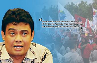 Padati Silang Monas, Ribuan Buruh Kritisi PP 78 dan UU Tax Amnesty Presiden KSPI, Said Iqbal - Buruh Kritisi PP 78 dan UU Tax Amnesty. (ilustrasi/aktual.com)