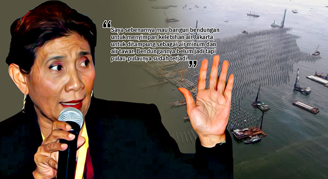 Pandangan berbeda Menteri Keluatan dan Perikanan, Susi Pudjiastuti ihwal tujuan proyek reklamasi pantai utara Jakarta. (ilustrasi/aktual.com)