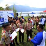 Sejumlah anak Pramuka mengikuti pelatihan jurnalistik di Danau Batur, Njung Bali Camp, Desa Songan, Kintamani, Bangli, Bali, 27 Januari 2017. Pelatihan ini digelar untuk memperingati HUT ketiga Jurnalis Joran Indonesia (Jojoners). AKTUAL/Jojoners