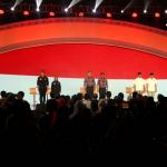 Calon Gubernur dan Wakil Gubernur DKI Jakarta Agus Harimurti Yudhyono dan Sylviana Murni (kiri), Basuki Tjahaja Purnama dan Djarot Saiful Hidayat (tengah) bersama Anies Baswedan dan Sandiaga Uno ( kanan) mengikuti Debat ke-3 di Jakarta, Jumat (10/2/2017). Tema dalam Debat ke-3 Calon Gubernur dan Wakil Gubernur DKI Jakarta mengusung tema Kependudukan dan Peningkatan Kualitas Masyarakat Jakarta.