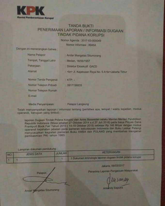 Anies Baswedan Dilaporkan ke KPK