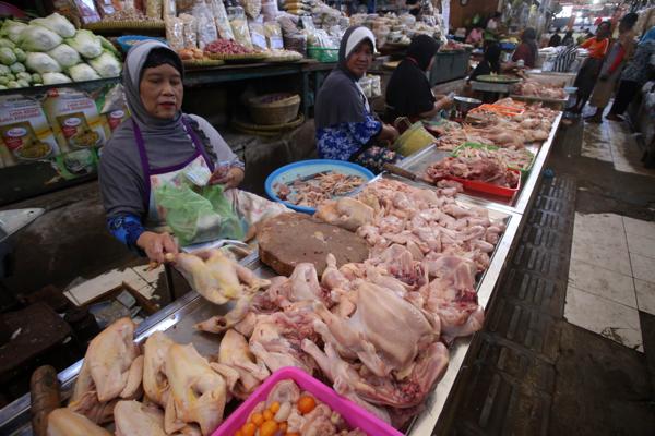 Pedagang daging ayam di Pasar Gede