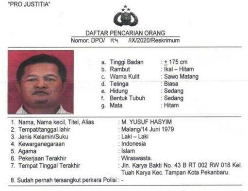 Terpidana Yusuf Hasyim Kembali Ditetapkan Jadi Tersangka Penipuan oleh Polda Riau