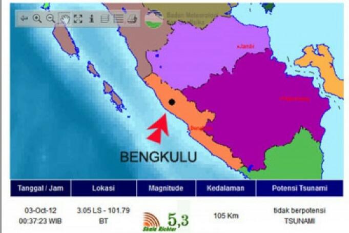 Ilustrasi Peta Gempa Bengkulu/Antara