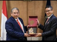 Menteri Pariwisata dan Ekonomi Kreatif Sandiaga Uno saat bertemu Menteri Luar Negeri II Brunei Darussalam Dato Seri Setia Haji Erywan di Jakarta