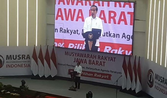 Presiden Jokowi forum Musyawarah Rakyat (Musra) Indonesia yang digelar di gedung Youth Center, Sport Center Arcamanik, Bandung, Jawa Barat, Minggu (28/8)