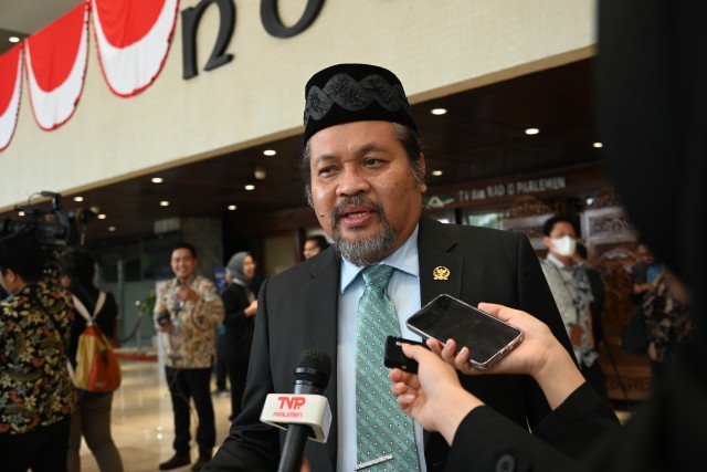 Anggota Komisi X DPR RI Nuroji jelang pembukaan Sidang Tahunan MPR, di lobi Nusantara II, Senayan, Jakarta