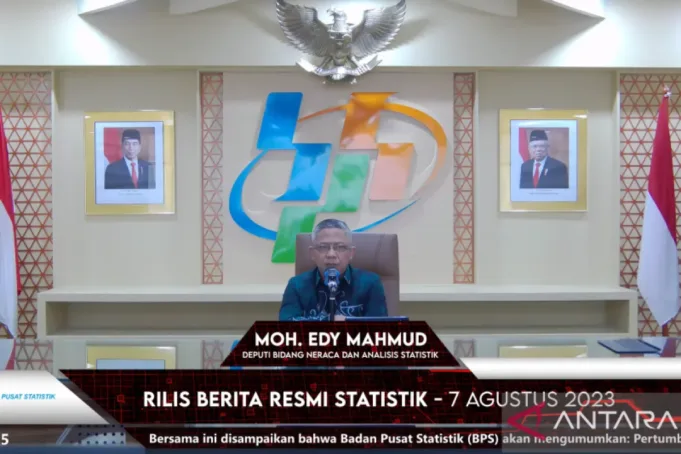 Tangkapan layar - Deputi Bidang Neraca dan Analis Statistik BPS Moh Edy Mahmud saat menyampaikan pertumbuhan ekonomi RI pada kuartal II-2023 dalam konferensi pers rilis BPS di Jakarta, Senin (7/8/2023) (ANTARA/Bayu Saputra