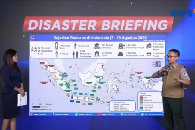 Tangkapan layar - Kepala Pusat Data, Informasi dan Komunikasi Kebencanaan BNPB Abdul Muhari dalam Disaster Briefing diikuti daring di Jakarta, Senin (14/8/2023). (Antara/Devi Nindy)