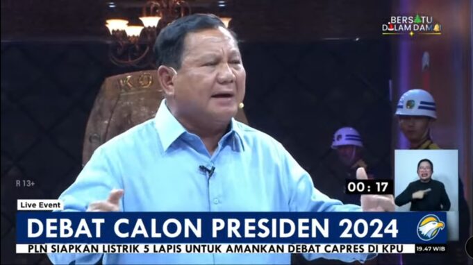 Prabowo Subianto saat Debat Capres 2024