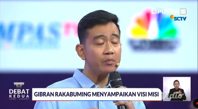 Calon Wakil Presiden nomor urut 2, Gibran Rakabuming Raka dalam tangkapan layar saat Debat Kedua Capres-Cawapres, Jumat (22/12/2023)