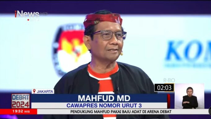 Calon Wakil Presiden nomor urut 3, Mahfud MD dalam tangkapan layar saat Debat Kedua Capres-Cawapres, Jumat (22/12/2023)