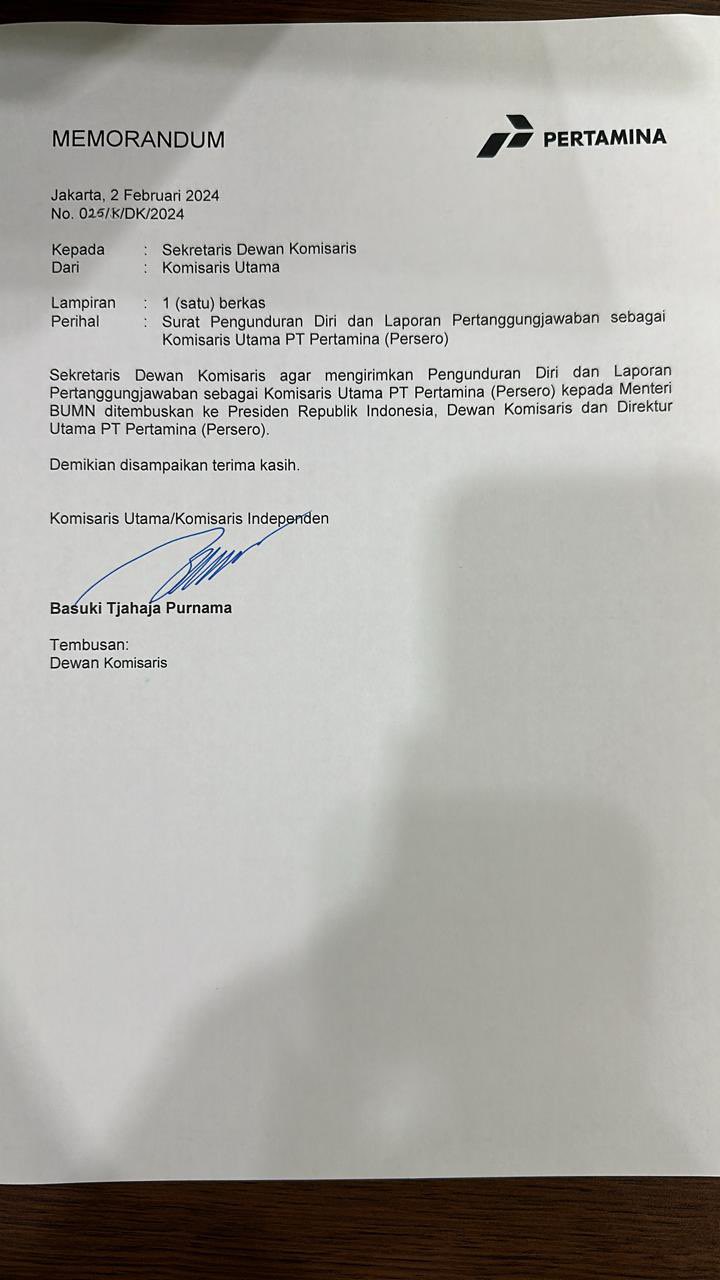 Surat Pengunduran diri Ahok