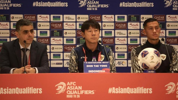 Pelatih Timnas Indonesia, Shin Tae Yong saat konferensi pers usai pertandingan Indonesia vs Arab Saudi, Jumat (6/9) pagi.