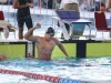 Atlet renang Joe Aditya bereaksi setelah mengetahui memecahkan rekor nasional atau rekornas dengan finis pertama di nomor 100 meter gaya kupu-kupu putra dalam ajang Kejuaraan Nasional (Kejurnas) 5th Indonesia Open Aquatic Championship atau IOAC 2023 di Stadion Akuatik Gelora Bung Karno, Jakarta