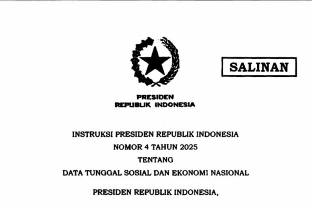 Tangkapan layar - Dokumen salinan Instruksi Presiden (Inpres) Nomor 4 Tahun 2025 tentang Data Tunggal Sosial dan Ekonomi Nasional yang berlaku per 5 Februari 2025