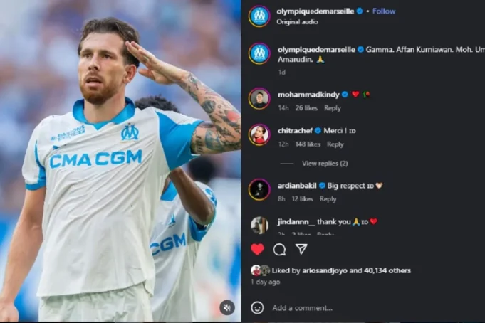 psm-makassar_1.jpeg Unggahan Instagram resmi klub Olympique Marseille yang memberikan dukungan kepada Affan Kurniawan korban jiwa demonstrasi di Jakarta, Kamis (28/8/2025). ANTARA/Instagram/Olympiquedemarseille