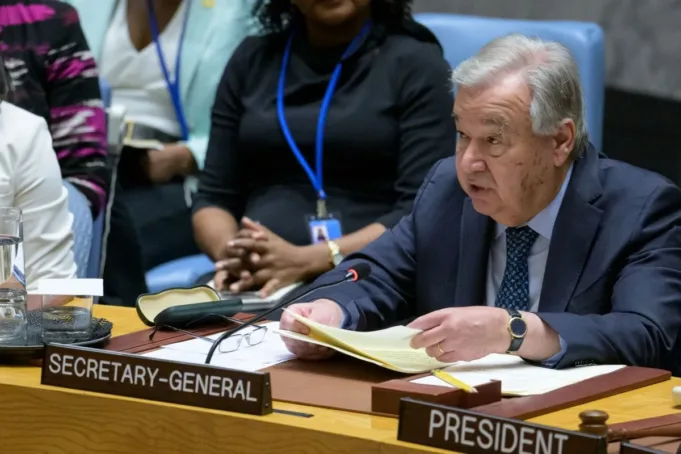 Sekretaris Jenderal PBB Antonio Guterres berpidato pada pertemuan Dewan Keamanan di Markas Besar PBB di New York, 22 Juli 2025. ANTARA/Xinhua/Eskinder Debebe/Foto PBB Sekretaris Jenderal PBB Antonio Guterres berpidato pada pertemuan Dewan Keamanan di Markas Besar PBB di New York, 22 Juli 2025. ANTARA/Xinhua/Eskinder Debebe/Foto PBB