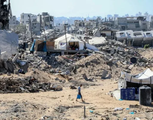 Paskah Suram Gaza di Tengah Genosida Penjajah Israel Arsip - Suasana sebuah kawasan yang hancur akibat serangan Israel di Jalur Gaza. (Xinhua)