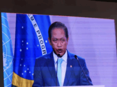 Menteri LH Tetapkan Target Penurunan Emisi 1,2 – 1,5 Gigaton CO2 Ekuivalen pada 2035 Menteri Lingkungan Hidup Hanif Faisol Nurofiq menyampaikan pernyataan Indonesia dalam acara "National Statement - High Level Segment" di Konferensi Perubahan Iklim ke-30 PBB (COP30), di Belém, Brasil, Senin (17/11/2025) waktu setempat. (ANTARA/Anita Permata Dewi)