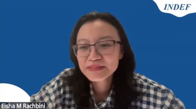 Direktur Program Institute for Development of Economics and Finance (INDEF) Eisha Maghfiruha Rachbini 1