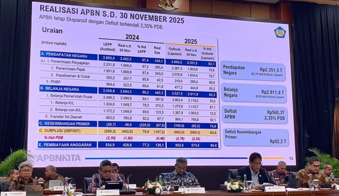 Purbaya dalam konferensi pers APBN Kita