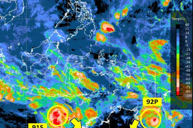 Tangkapan layar lokasi Bibit Siklon Tropis 91S di Samudera Hindia sebelah selatan Nusa Tenggara Barat, Jumat (23/1/2026). ANTARA/HO-BMKG NTB