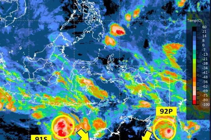Tangkapan layar lokasi Bibit Siklon Tropis 91S di Samudera Hindia sebelah selatan Nusa Tenggara Barat, Jumat (23/1/2026). ANTARA/HO-BMKG NTB