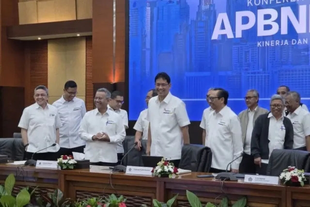 Konferensi pers APBN KiTa edisi Februari 2026 di Jakarta, Senin (23/2/2026) (ANTARA/Bayu Saputra)
