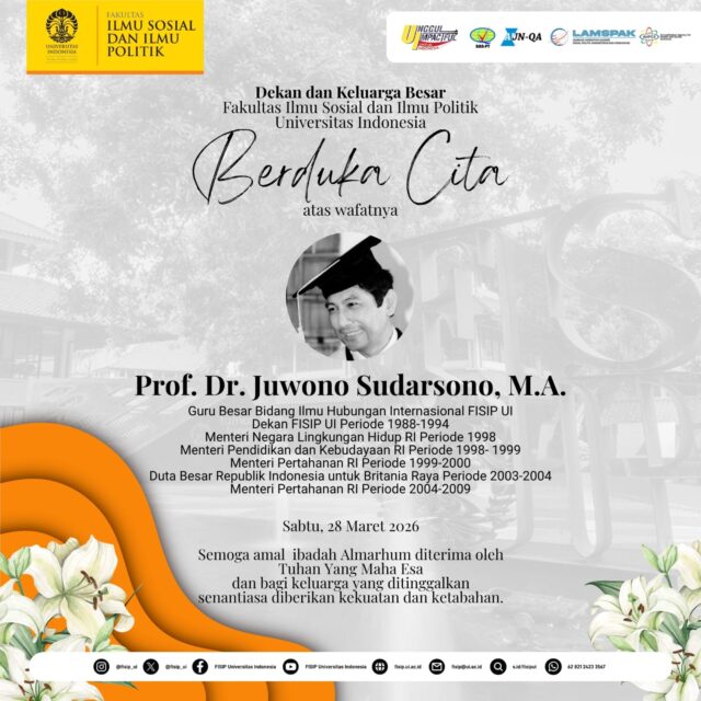 Juwono Sudarsono meninggal dunia pada Sabtu, 28 Maret 2026, pukul 13.45 WIB. (dok. UI)