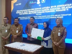 Hampir Sempurna, Capaian UHC Kota Pangkalpinang Tembus 99 Persen Wali Kota Pangkalpinang, Saparudin saat menhadiri penandatangan PKS Donasi dengan Bank Sumsel Babel dan Yayasan SPPG Oleh BPJS Kesehatan Pangkalpinang, Senin (11/5/2026). (ANTARA/Try M Hardi)