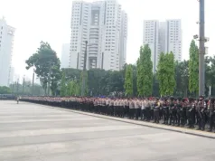 Peringatan Harkitnas, Polres Jakpus Siagakan 7.345 Personel Gabungan Amankan Unjuk Rasa Ribuan personel gabungan mengikuti apel di Jakarta, Rabu (20/5/2026). ANTARA/HO-Polres Jakpus
